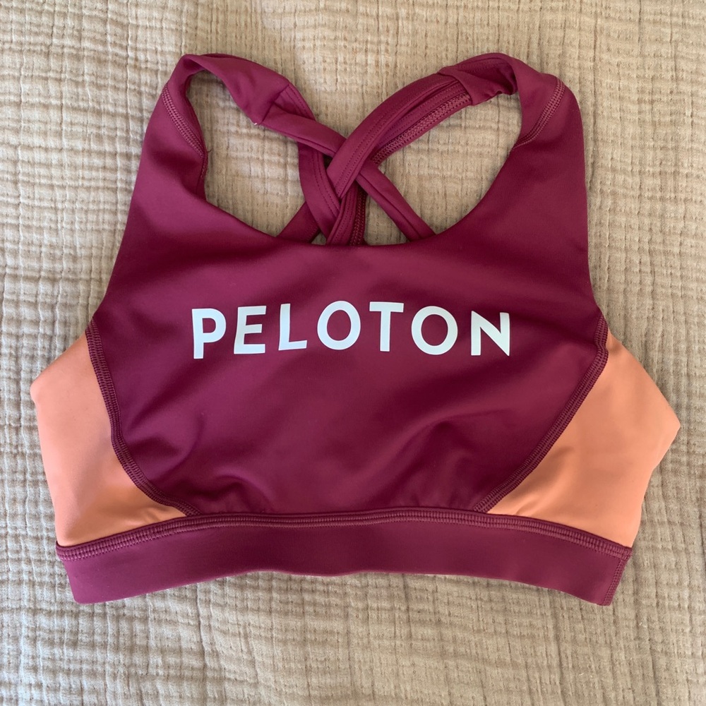 Peloton Maroon and Peach Cross-Back Sports Bra